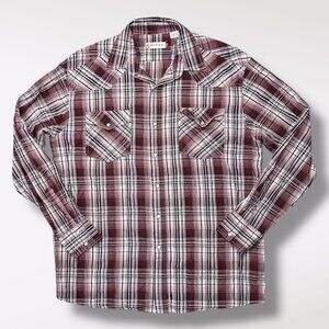 Roper Western Plaid Pearl Snap Long Sleeve Shirt Red White Men’s Large